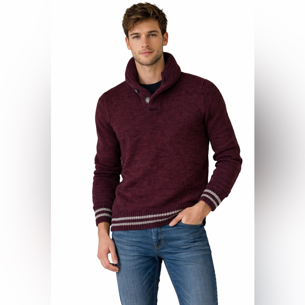American Eagle Shawl Collar Sweater Maroon Knit Pullover Size M